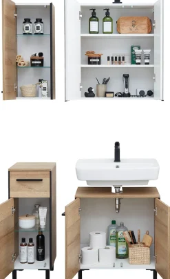 Saphir Badmöbel-Set »Quickset 395 4-teilig, Waschbeckenunterschrank mit LED-Spiegelschrank« 4 Stk. tlg.