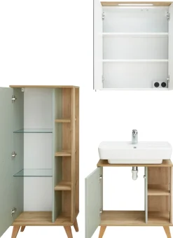 Saphir Badmöbel-Set »Quickset 3-teilig, Waschbeckenunterschrank mit LED-Spiegelschrank« 3 Stk. tlg.