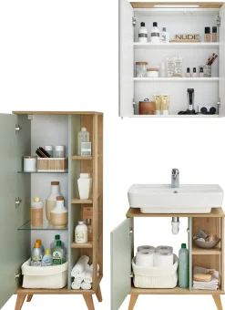 Saphir Badmöbel-Set »Quickset 3-teilig, Waschbeckenunterschrank mit LED-Spiegelschrank« 3 Stk. tlg.