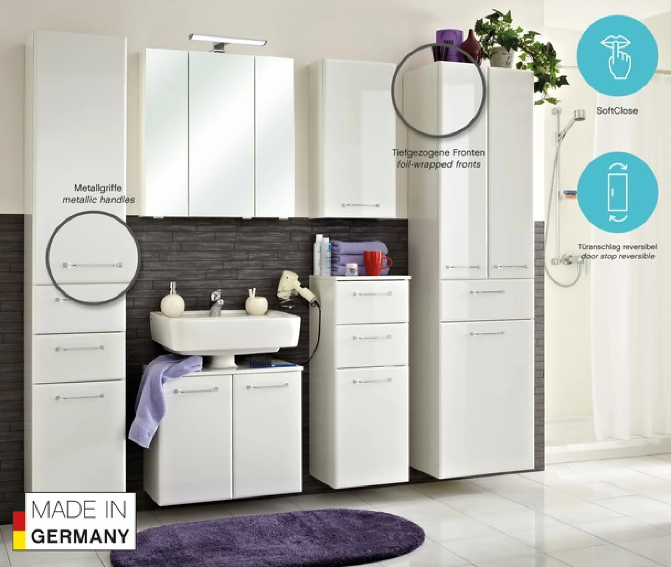 Saphir Badmöbel-Set »Quickset 341 6-teilig, Waschbeckenunterschrank und LED-Spiegelschrank« Set, 6 Stk. tlg.