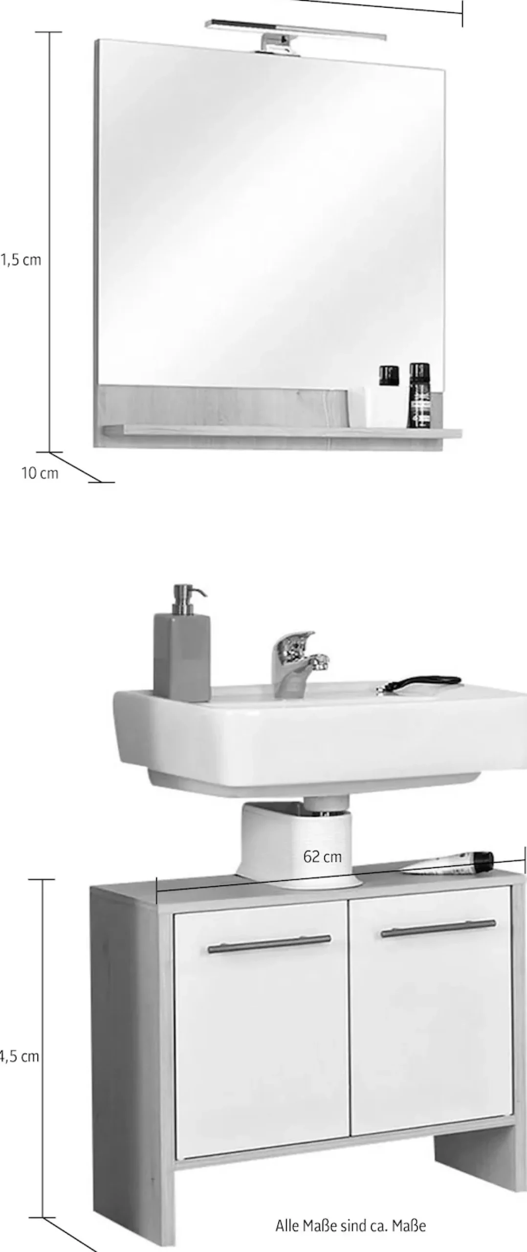 Saphir Badmöbel-Set »Quickset 350 2-teilig, mit Waschbeckenunterschrank und LED-Spiegel« Set,