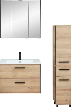 Saphir Badmöbel-Set »Quickset 395 3-teilig, Keramikwaschtisch mit LED-Spiegelschrank« 5 Stk. tlg.