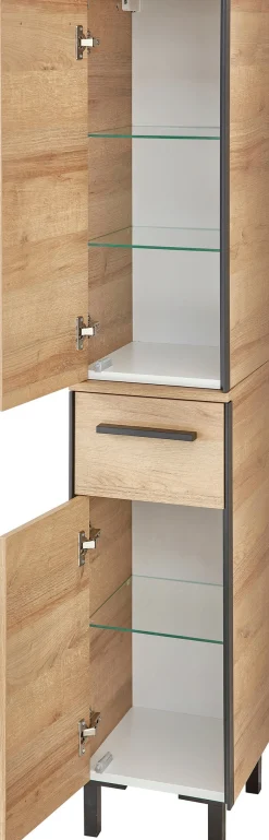 Saphir Badmöbel-Set »Quickset 395 3-teilig, Keramikwaschtisch mit LED-Spiegelschrank« 5 Stk. tlg.