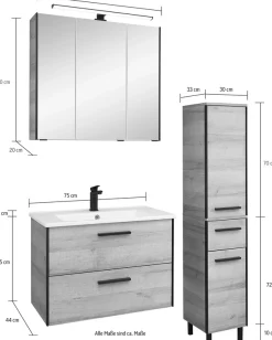 Saphir Badmöbel-Set »Quickset 395 3-teilig, Keramikwaschtisch mit LED-Spiegelschrank« 5 Stk. tlg.
