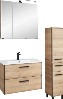 Saphir Badmöbel-Set »Quickset 395 3-teilig, Keramikwaschtisch mit LED-Spiegelschrank« 5 Stk. tlg.