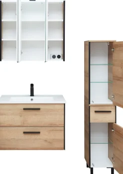Saphir Badmöbel-Set »Quickset 395 3-teilig, Keramikwaschtisch mit LED-Spiegelschrank« 5 Stk. tlg.