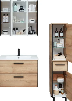 Saphir Badmöbel-Set »Quickset 395 3-teilig, Keramikwaschtisch mit LED-Spiegelschrank« 5 Stk. tlg.