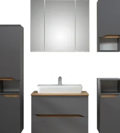 Saphir Badmöbel-Set »Quickset 5-teilig, Keramik-Aufsatzbecken und LED-Spiegelschrank« 7 Stk. tlg.