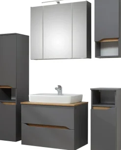 Saphir Badmöbel-Set »Quickset 5-teilig, Keramik-Aufsatzbecken und LED-Spiegelschrank« 7 Stk. tlg.