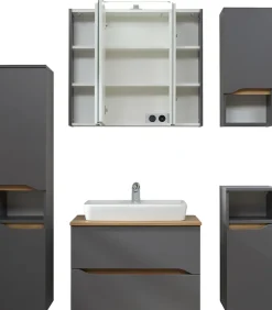 Saphir Badmöbel-Set »Quickset 5-teilig, Keramik-Aufsatzbecken und LED-Spiegelschrank« 7 Stk. tlg.