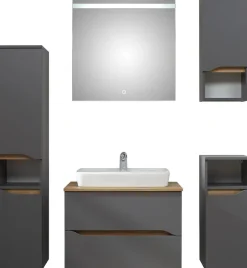Saphir Badmöbel-Set »Quickset 5-teilig, Keramik-Aufsatzbecken mit LED-Spiegel« 7 Stk. tlg.