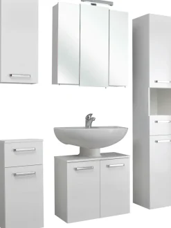 Saphir Badmöbel-Set »Quickset 5-teilig, Waschbeckenunterschrank mit LED-Spiegelschrank« 5 Stk. tlg.