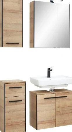 Saphir Badmöbel-Set »Quickset 395 4-teilig, Waschbeckenunterschrank mit LED-Spiegelschrank« 4 Stk. tlg.