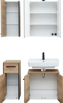 Saphir Badmöbel-Set »Quickset 395 4-teilig, Waschbeckenunterschrank mit LED-Spiegelschrank« 4 Stk. tlg.