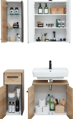 Saphir Badmöbel-Set »Quickset 395 4-teilig, Waschbeckenunterschrank mit LED-Spiegelschrank« 4 Stk. tlg.