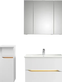 Saphir Badmöbel-Set »Quickset 3-teilig, Keramik-Waschtisch und LED-Spiegelschrank« 5 Stk. tlg.