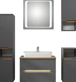 Saphir Badmöbel-Set »Quickset 5-teilig, Keramik-Aufsatzbecken mit LED-Spiegel« 8 Stk. tlg.