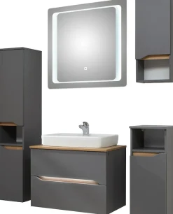 Saphir Badmöbel-Set »Quickset 5-teilig, Keramik-Aufsatzbecken mit LED-Spiegel« 8 Stk. tlg.