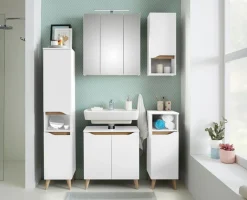 Saphir Badmöbel-Set »Quickset 5-teilig, Waschbeckenunterschrank mit LED-Spiegelschrank« 11 Stk. tlg.