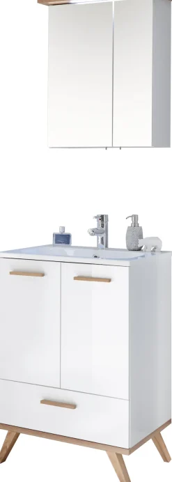 Saphir Badmöbel-Set »Quickset 2-teilig, Mineralmarmor-Waschtisch und LED-Spiegelschrank« 2 Stk. tlg.
