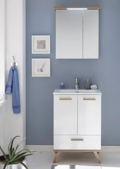 Saphir Badmöbel-Set »Quickset 2-teilig, Mineralmarmor-Waschtisch und LED-Spiegelschrank« 2 Stk. tlg.