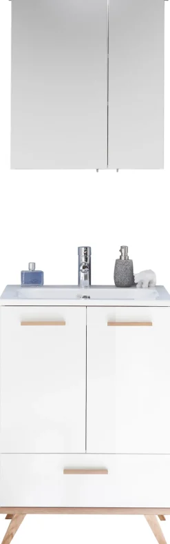 Saphir Badmöbel-Set »Quickset 2-teilig, Mineralmarmor-Waschtisch und LED-Spiegelschrank« 2 Stk. tlg.