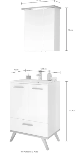 Saphir Badmöbel-Set »Quickset 2-teilig, Mineralmarmor-Waschtisch und LED-Spiegelschrank« 2 Stk. tlg.