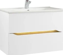 Saphir Badmöbel-Set »Quickset 5-teilig, Keramik-Waschtisch und LED-Spiegelschrank« 7 Stk. tlg.