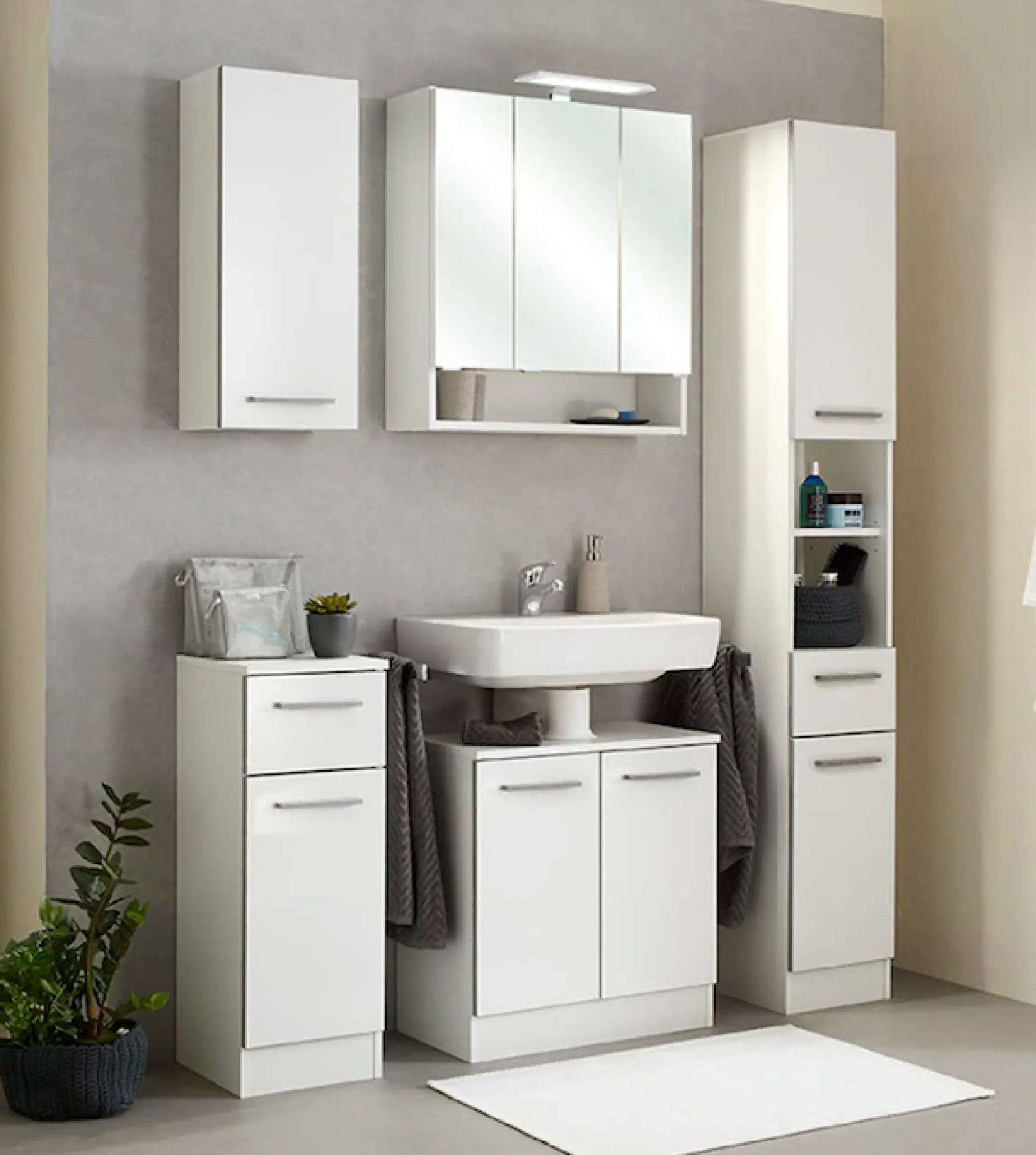 Saphir Badmöbel-Set »Quickset 953 5-teilig, Waschbeckenunterschrank und LED-Spiegelschrank« Set, 5 Stk. tlg.