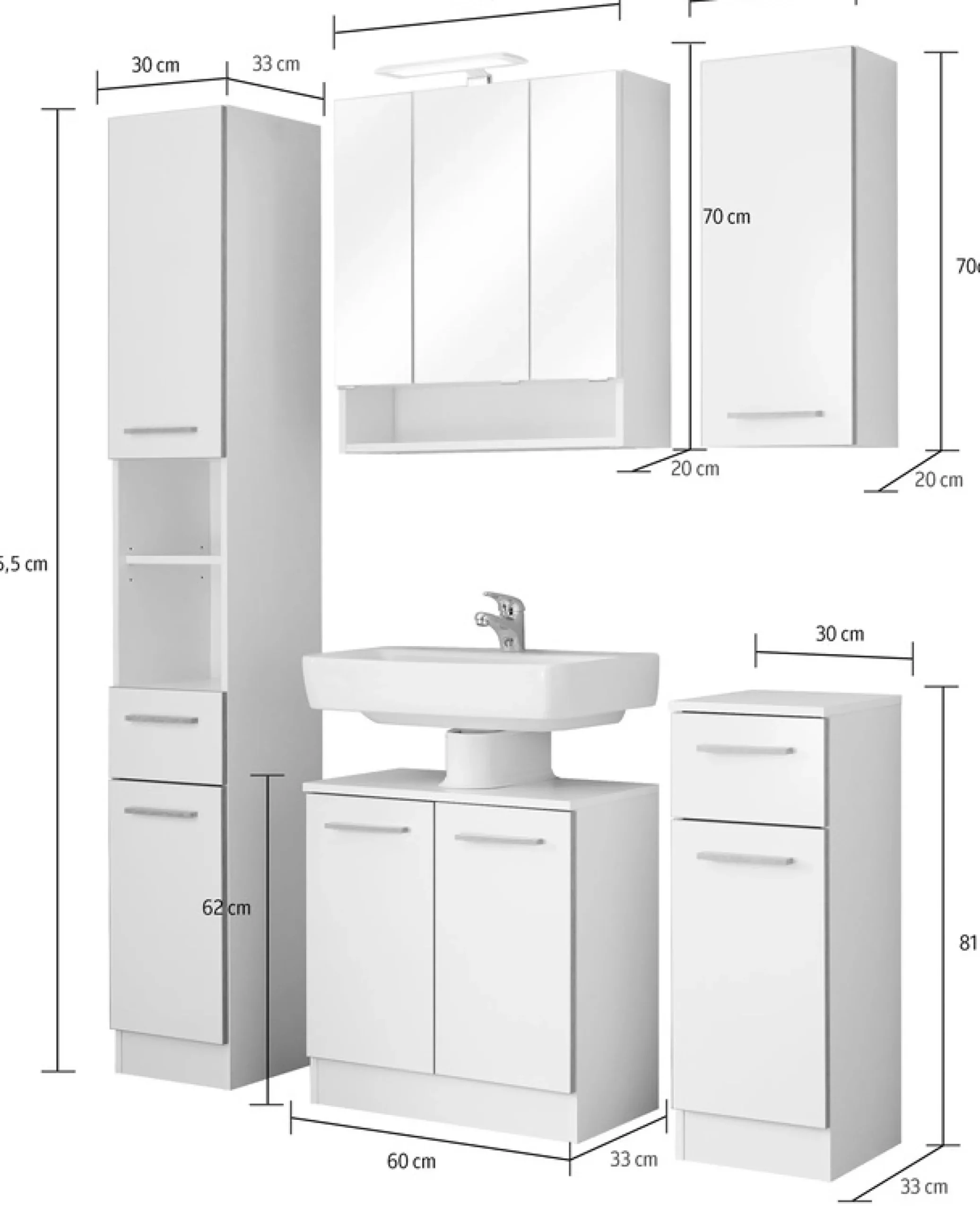 Saphir Badmöbel-Set »Quickset 953 5-teilig, Waschbeckenunterschrank und LED-Spiegelschrank« Set, 5 Stk. tlg.