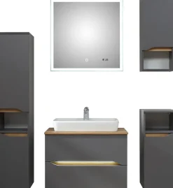 Saphir Badmöbel-Set »Quickset 2-teilig, Keramik-Aufsatzbecken mit LED-Spiegel« 5 Stk. tlg.