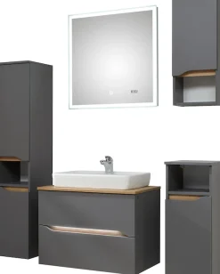 Saphir Badmöbel-Set »Quickset 2-teilig, Keramik-Aufsatzbecken mit LED-Spiegel« 5 Stk. tlg.
