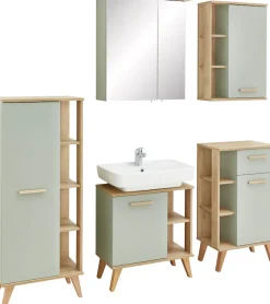 Saphir Badmöbel-Set »Quickset 5-teilig, Waschbeckenunterschrank mit LED-Spiegelschrank« 5 Stk. tlg.