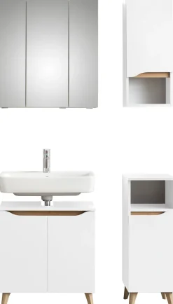 Saphir Badmöbel-Set »Quickset 4-teilig, Waschbeckenunterschrank mit LED-Spiegelschrank« 8 Stk. tlg.