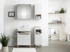 Saphir Badmöbel-Set »Quickset 4-teilig, Waschbeckenunterschrank mit LED-Spiegelschrank« 8 Stk. tlg.
