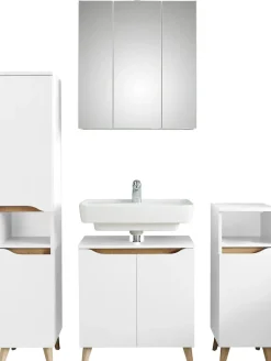 Saphir Badmöbel-Set »Quickset 4-teilig, Waschbeckenunterschrank mit LED-Spiegelschrank« 10 Stk. tlg.