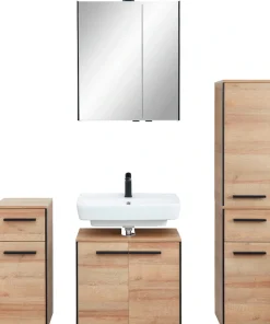 Saphir Badmöbel-Set »Quickset 395 4-teilig, Waschbeckenunterschrank mit LED-Spiegelschrank« 5 Stk. tlg.