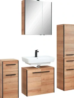 Saphir Badmöbel-Set »Quickset 395 4-teilig, Waschbeckenunterschrank mit LED-Spiegelschrank« 5 Stk. tlg.