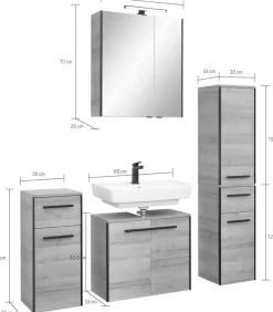 Saphir Badmöbel-Set »Quickset 395 4-teilig, Waschbeckenunterschrank mit LED-Spiegelschrank« 5 Stk. tlg.