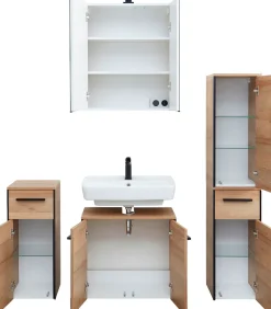 Saphir Badmöbel-Set »Quickset 395 4-teilig, Waschbeckenunterschrank mit LED-Spiegelschrank« 5 Stk. tlg.
