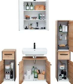 Saphir Badmöbel-Set »Quickset 395 4-teilig, Waschbeckenunterschrank mit LED-Spiegelschrank« 5 Stk. tlg.