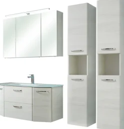 Saphir Badmöbel-Set »Quickset 936 4-teilig, Glaswaschtisch und LED-Spiegelschrank« Set, 4 Stk. tlg.