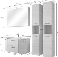 Saphir Badmöbel-Set »Quickset 936 4-teilig, Glaswaschtisch und LED-Spiegelschrank« Set, 4 Stk. tlg.