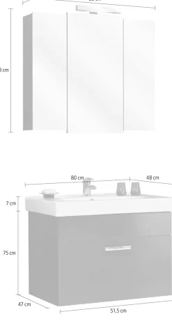 Saphir Badmöbel-Set »Quickset 2-teilig, Keramikwaschtisch mit LED-Spiegelschrank, Bad-Set« 2 Stk. tlg.