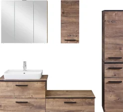 Saphir Badmöbel-Set »Quickset 374 6-teilig Keramik-Aufsatzbecken mit LED-Spiegelschrank« 8 Stk. tlg.