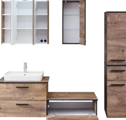 Saphir Badmöbel-Set »Quickset 374 6-teilig Keramik-Aufsatzbecken mit LED-Spiegelschrank« 8 Stk. tlg.