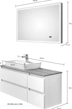 Saphir Badmöbel-Set »Quickset 360 2-teilig, mit Keramik-Aufsatzbecken und LED-Spiegel« Set, 2 Stk. tlg.