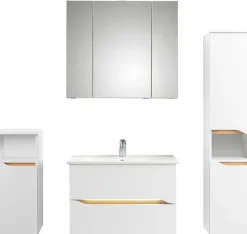 Saphir Badmöbel-Set »Quickset 4-teilig, Keramik-Waschtisch und LED-Spiegelschrank« 6 Stk. tlg.