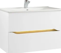 Saphir Badmöbel-Set »Quickset 4-teilig, Keramik-Waschtisch und LED-Spiegelschrank« 6 Stk. tlg.