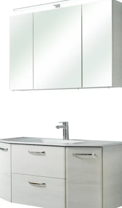 Saphir Badmöbel-Set »Quickset 2-teilig, Keramik-Waschtisch mit LED-Spiegelschrank, 5 Türen« Set, 2 Stk. tlg.